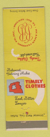 Matchbook Cover - Timely Men's Clothes Heaman Le Roy NY