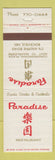 Matchbook Cover - Paradise Chinese Restaurant Rockville MD