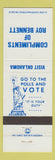 Matchbook Cover - Roy Bennett Election OK