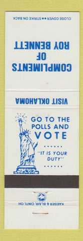 Matchbook Cover - Roy Bennett Election OK