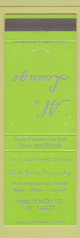 Matchbook Cover - Al's Lounge Hungarian Restaurant
