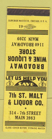 Matchbook Cover - 7th St Malt & Liquor Broadway Liquor Store Rockford IL girlie