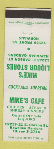 Matchbook Cover - Mike's Cafe Liquor Store Hawaiian Gardens Norwalk CA