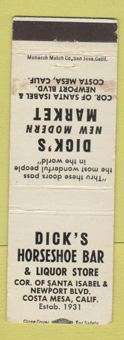 Matchbook Cover - Dick's Horseshoe Bar Market Costa Mesa CA WEAR