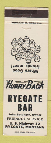 Matchbook Cover - Ryegare Bar Ryegate MT
