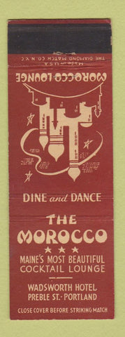 Matchbook Cover - The Morocco Coctail Lounge Portland ME Wadsworth Hotel