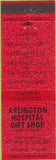 Matchbook Cover - Arlington Hospital Gift Shop VA red