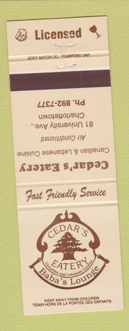 Matchbook Cover - Cedar's Eatery Baba's Lounge Charlottetown PEI PE