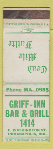 Matchbook Cover - Griff Inn Bar Grill 1414 Indianapolis IN WEAR