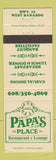 Matchbook Cover - Papa's Place Restaurant Lounge West Baraboo WI
