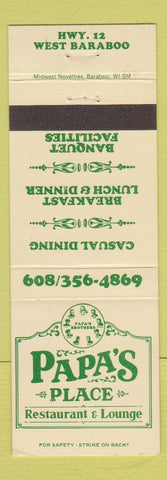 Matchbook Cover - Papa's Place Restaurant Lounge West Baraboo WI