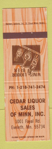 Matchbook Cover - Cedar Liquor Sales Eveleth MN