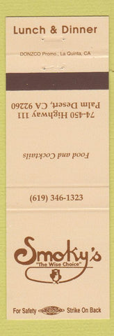 Matchbook Cover - Smoky's Restaurant Palm Desert CA