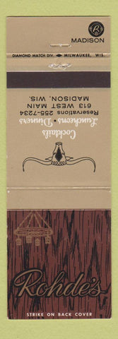 Matchbook Cover - Rohde's Restaurant Madison WI