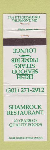 Matchbook Cover - Shamrock Restaurant Thurmont MD