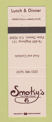 Matchbook Cover - Smoky's Restaurant Palm Desert CA