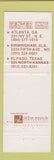 Matchbook Cover - Center Inn Atlanta GA El Paso TX Birmingham AL