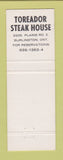Matchbook Cover - Toreador Steak House Burlington ON