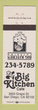 Matchbook Cover - Big Kitchen Cafe San Diego CA