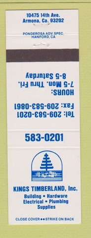 Matchbook Cover - Kings Timberland Building Hardware Armona CA