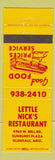 Matchbook Cover - Lettle Nick's Restaurant Glendale AZ
