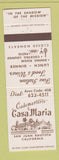 Matchbook Cover - Cademartoris Casa Maria San Juan Bautista CA