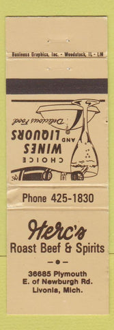 Matchbook Cover - Herc's Roast Beef & Spirits Livonia MI WEAR