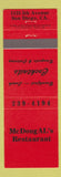 Matchbook Cover - McDougal's Restaurant San Diego CA