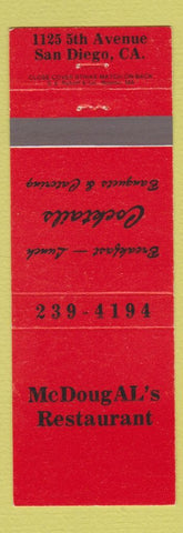Matchbook Cover - McDougal's Restaurant San Diego CA