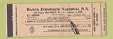 Matchbook Cover - Bank Economico Nacional Brazil Full Length
