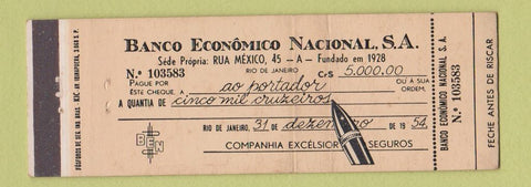 Matchbook Cover - Bank Economico Nacional Brazil Full Length