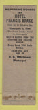Matchbook Cover - Hotel Francis Drake Minneapolis MN WEAR