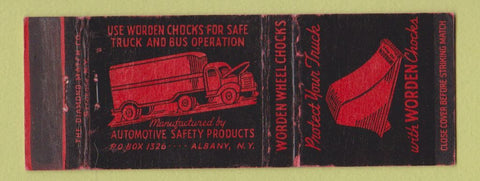 Matchbook Cover - Worden Wheel Chocks Albany NY WEAR