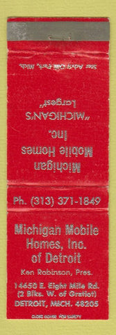 Matchbook Cover - Michigan Mobile Homes Detroit MI WEAR
