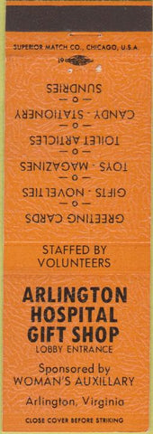 Matchbook Cover - Arlington Hospital Gift Shop VA orange
