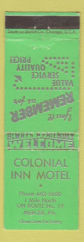 Matchbook Cover - Colonial Inn Motel Mercer PA