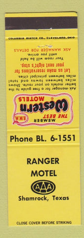 Matchbook Cover - Ranger Motel Shamrock TX Best Western