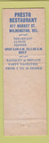 Matchbook Cover - Presto Restaurant Wilmington DE Candlelight Room
