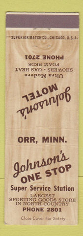 Matchbook Cover - Johnson's One Stop Motel oil gas Orr MN