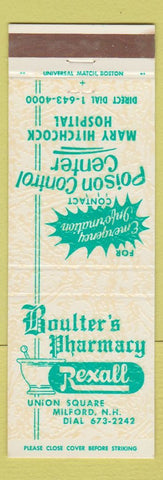 Matchbook Cover - Boulter's Pharmacy Drug Milford NH