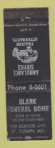 Matchbook Cover - Clark Funeral Home St Joseph MO Ambulance WEAR