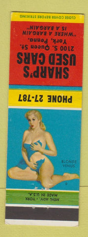 Matchbook Cover - Sharp's Used Cars York PA pinup