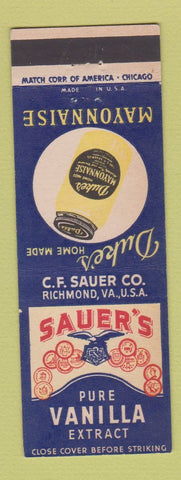 Matchbook Cover - Duke's Mayonnaise Sauer's Vanilla Extract Richmond VA