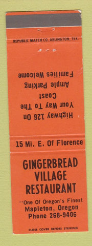Matchbook Cover - Gingerbread Village Restaurant Mapleton OR