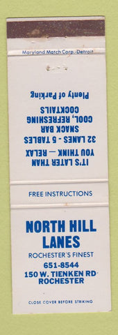 Matchbook Cover - North Hill Lanes bowling Rochester MI
