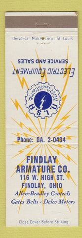 Matchbook Cover - Findlay Armature Electric Findlay OH
