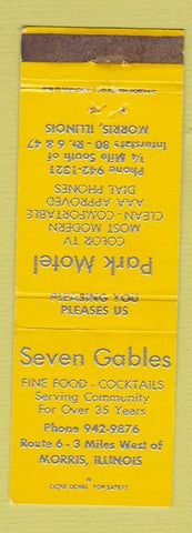 Matchbook Cover - Park Motel Seven Gables Restaurant Morris IL