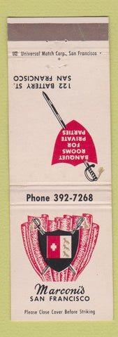 Matchbook Cover - Marconi's Restaurant San Francisco CA