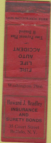 Matchbook Cover - Bradley Insurance Buffalo NY POOR