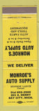 Matchbook Cover - Monroe's Auto Supply Bay City MI WEAR
